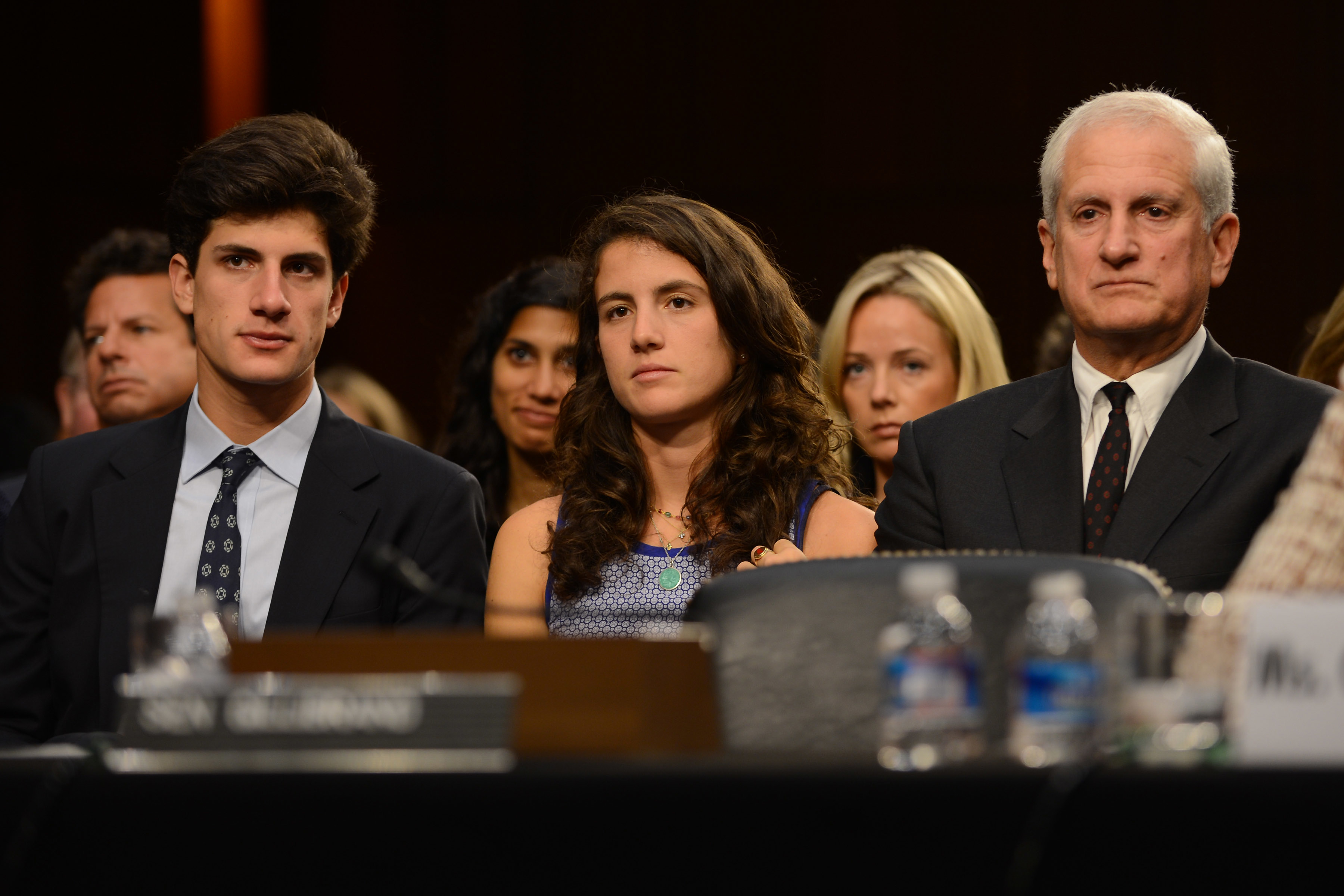 Jack, Tatiana, and Edwin Schlossberg listen as Caroline Kennedy goes before the U.S. Senate Foreign Relations Committee for questioning as they determine if she will be the next U.S. Ambassador to Japan in 2013 | Source: Getty Images