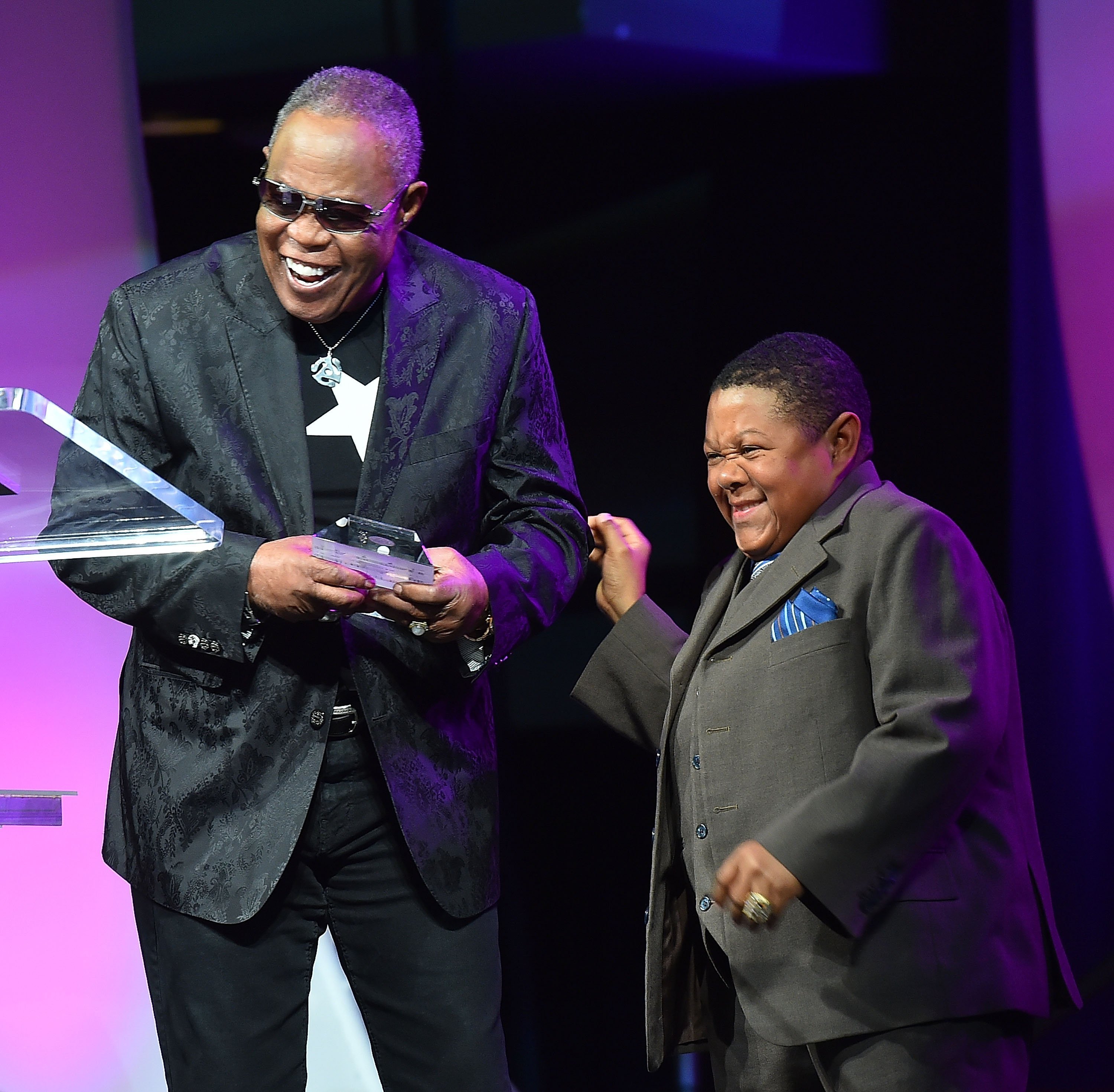 Sam Moore and actor Emmanuel Lewis onstage at Georgia Music Hall Of Fame Awards. | Source: Getty Images
