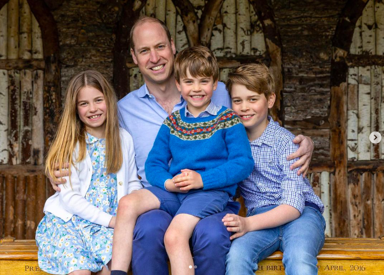 Princess Charlotte, Prince William, Prince Louis, and Prince George posing for a picture posted on June 18, 2023 | Source: Instagram/princeandprincessofwales