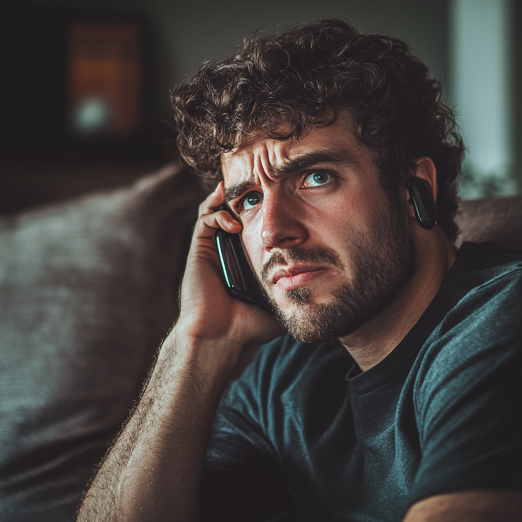 An upset man on his phone | Source: Midjourney