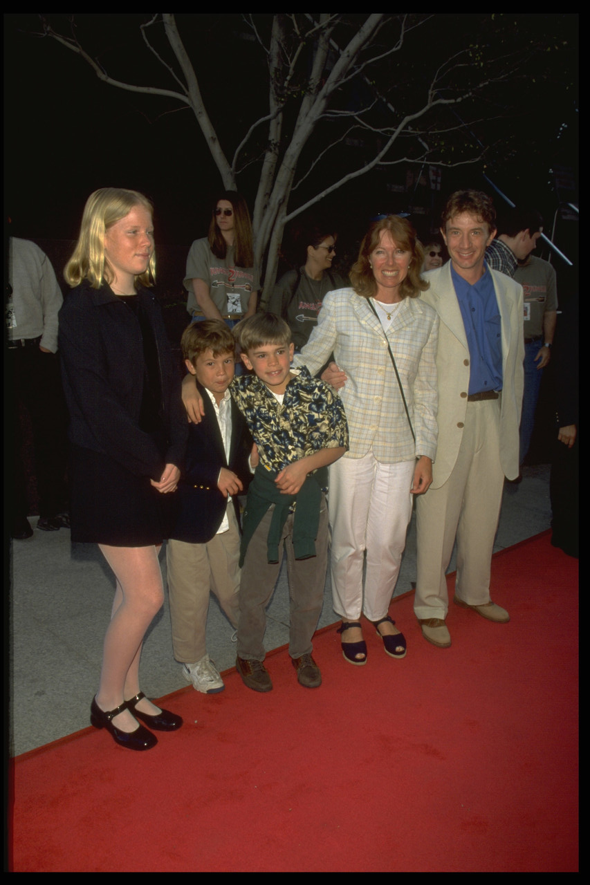 Martin Short and Nancy Dolman pose with their children at the premiere of "Jungle 2 Jungle" in Westwood, California on March 3, 1997 | Source: Getty Images