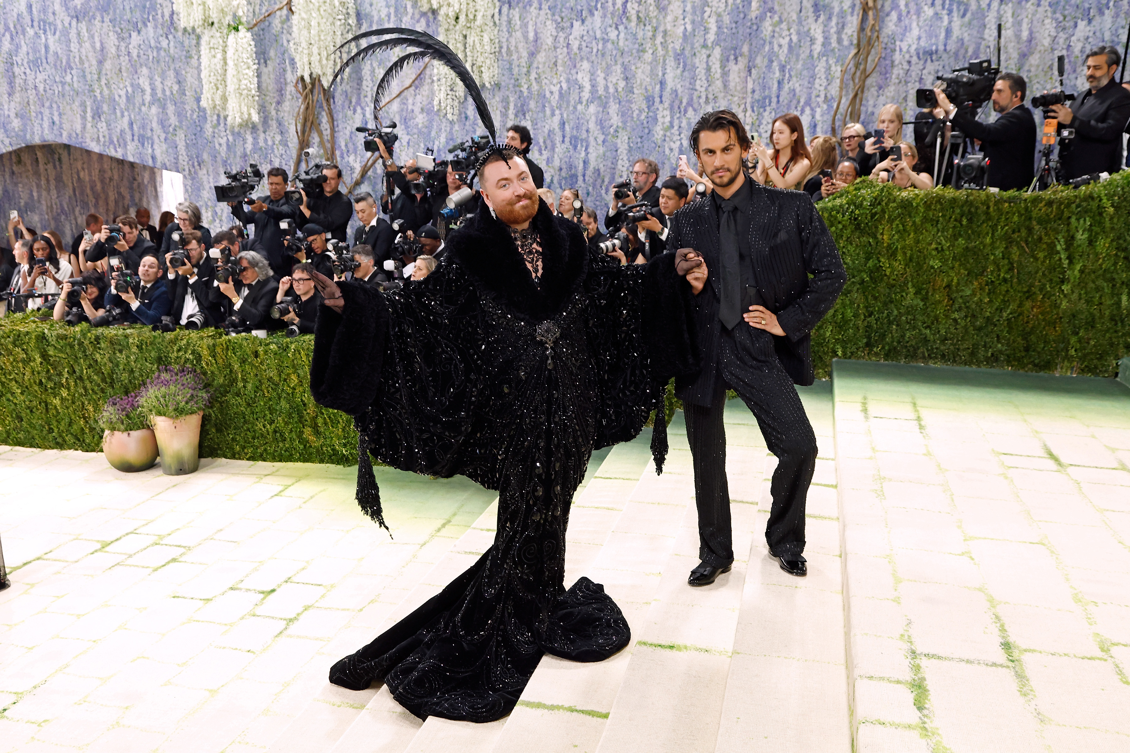 Sam Smith and Christian Cowan attend the Met Gala celebrating "Costume Art" at the Metropolitan Museum of Art on May 4, 2026, in New York City | Source: Getty Images