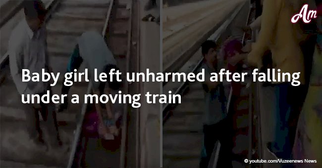 Baby girl unharmed after falling under a moving train