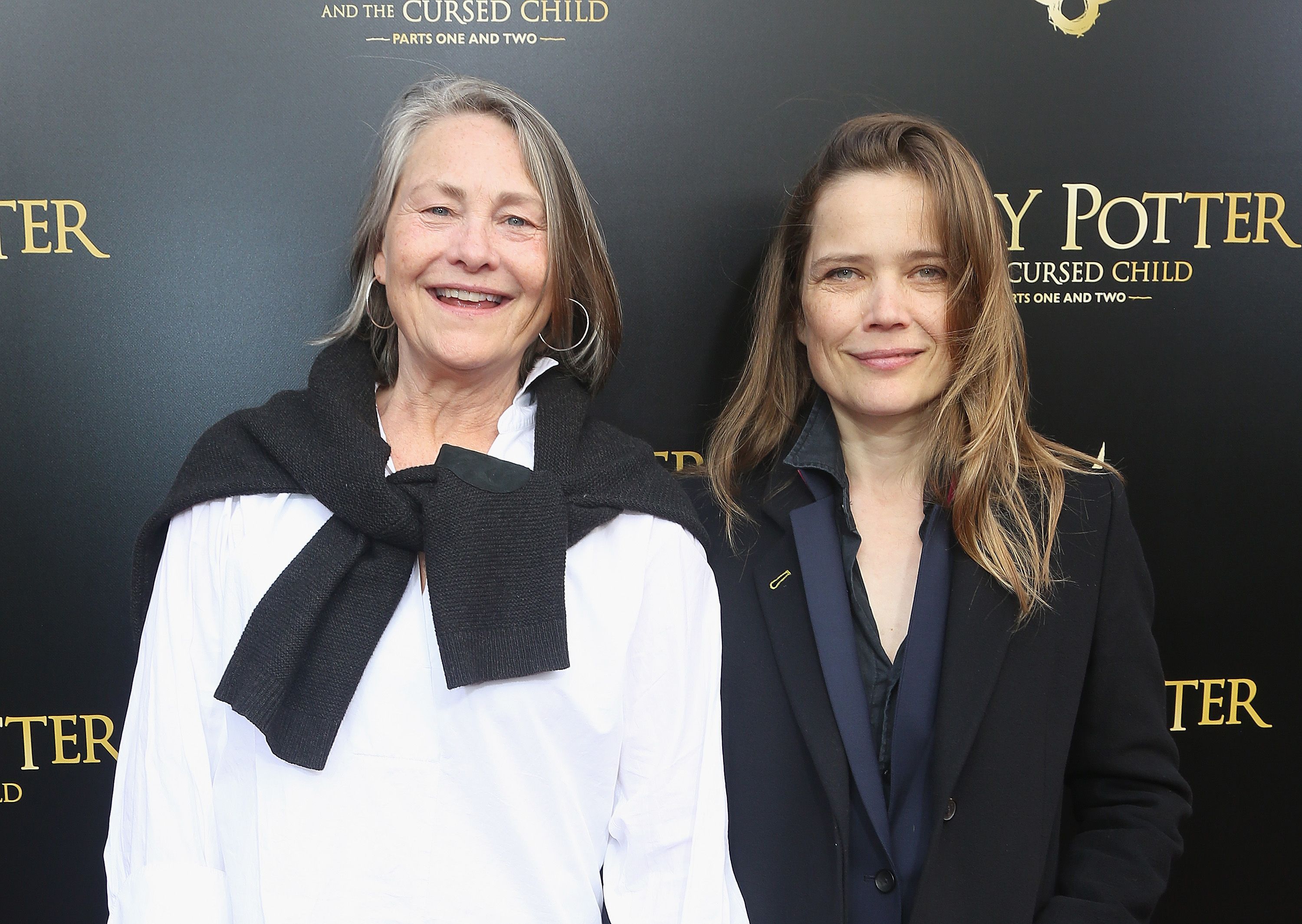 Cherry Jones and wife Sophie Huber pose at "Harry Potter and The Cursed Child parts 1 & 2" on Broadway Opening Night at The Lyric Theatre on April 22, 2018 in New York City. | Source: Getty Images