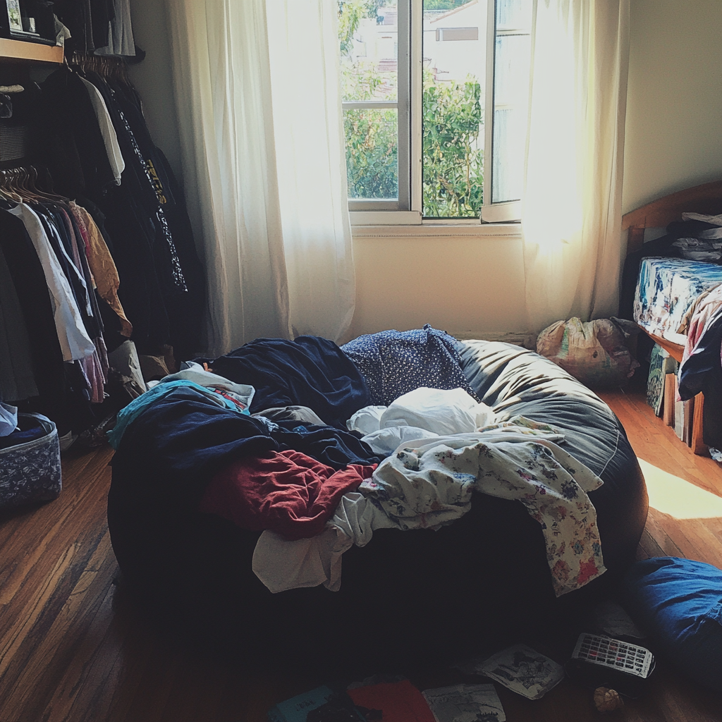 A beanbag chair covered in clothing | Source: Midjourney