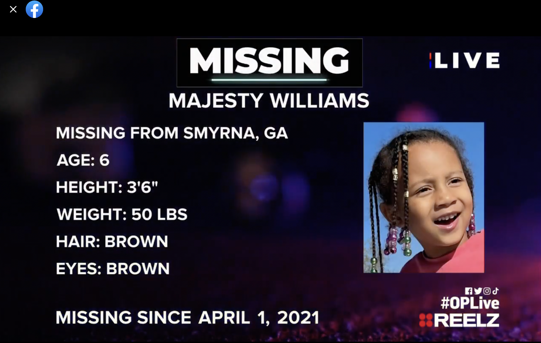 Majesty Williams' updated missing notification on March 11 and 30, 2023, after she was abducted from Smyrna, Georgia, on April 1, 2021 | Source: YouTube/National Center for Missing & Exploited Children