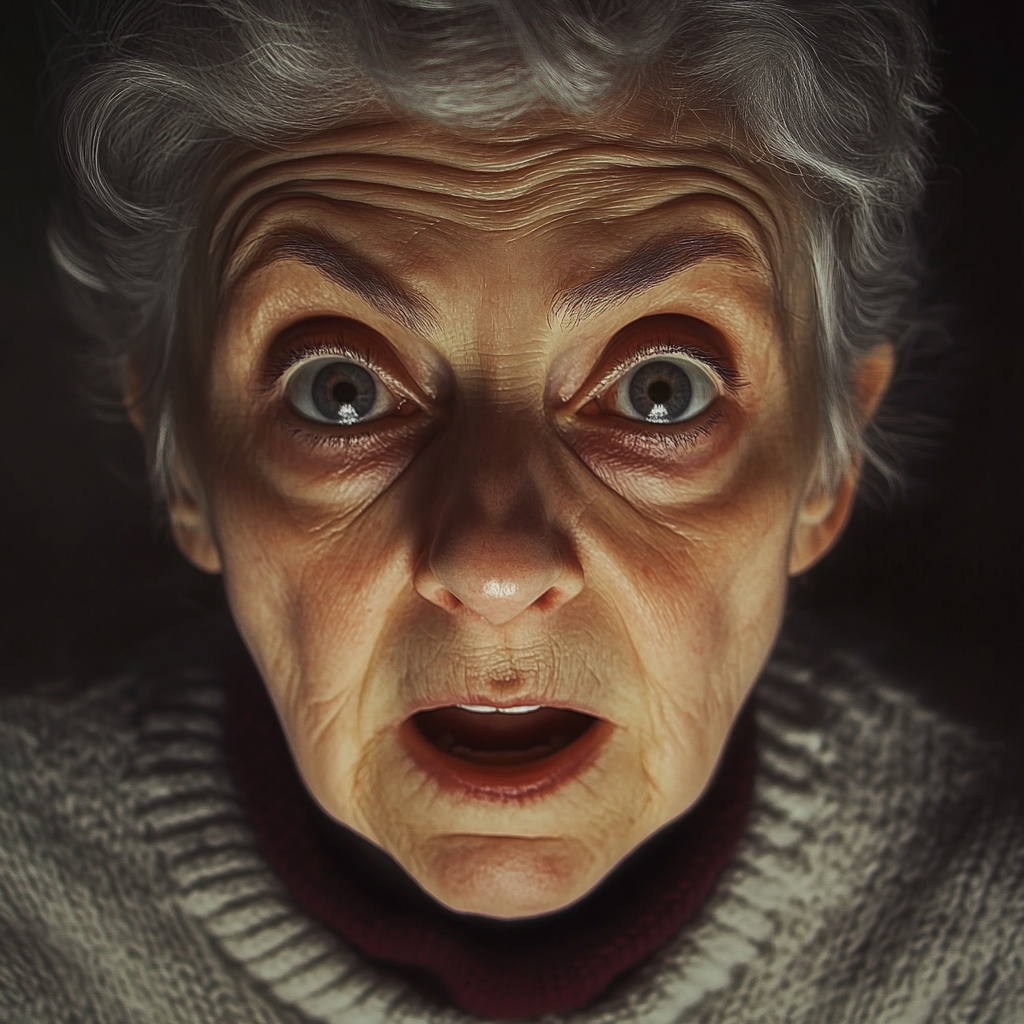 An alarmed elderly woman | Source: Midjourney