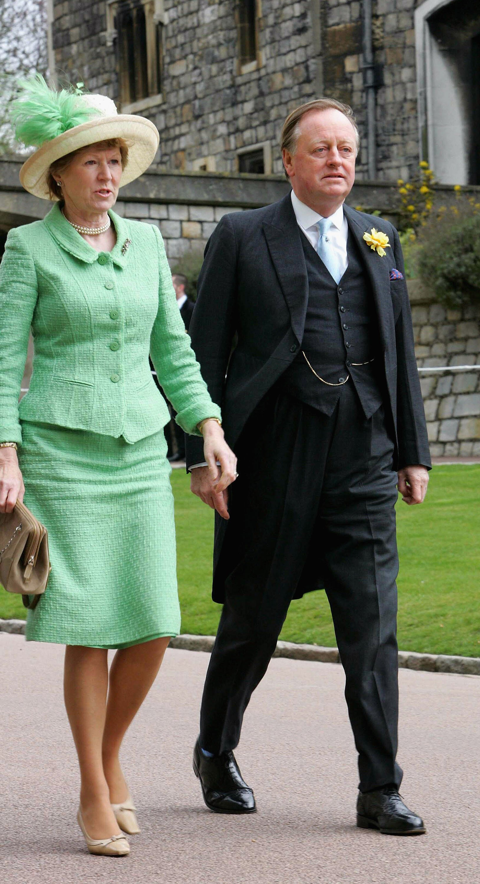 Andrew Parker-Bowles and his second wife Rosemary Parker-Bowles at The Guildhall, at Windsor Castle on April 9, 2005, in Berkshire, England. | Source: Getty Images