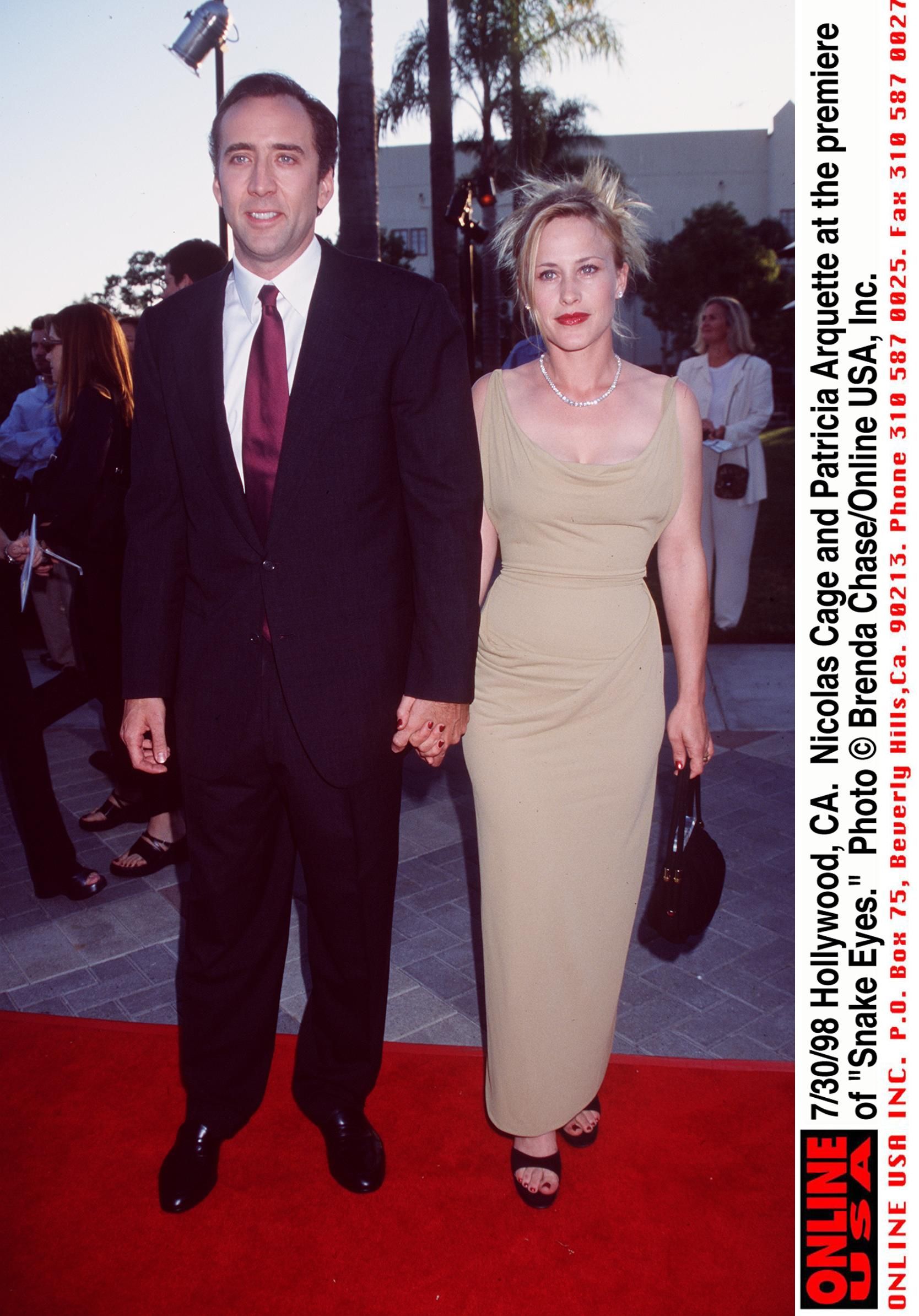 Nicolas Cage and Patricia Arquette at the premiere of "Snake Eyes" on July 30, 1998, in Hollywood, California. | Source: Brenda Chase/Online USA, Inc/Getty Images