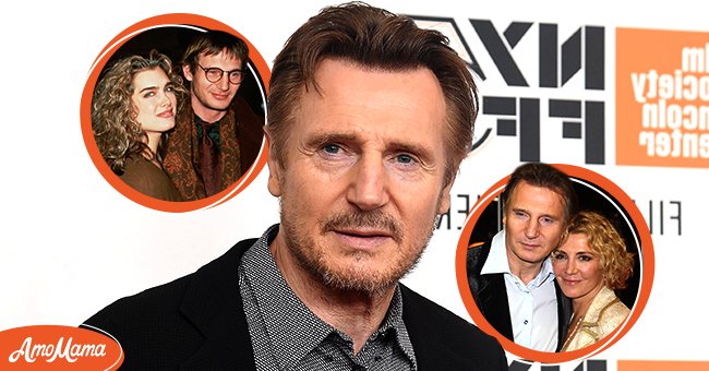 Portrait of actor Liam Neeson at an event. [middle] | Former lovers Liam Neeson and Brooke Shields hugging each other in a picture. [Circles] | Photo: Getty Images