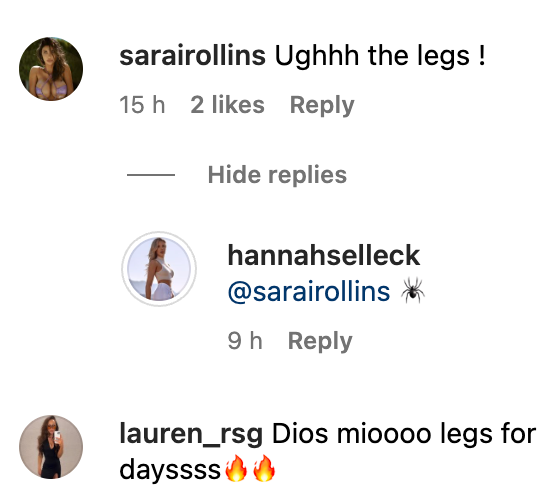 Comments under Hannah Selleck's Instagram post from April 11, 2023. | Source: Instagram.com/hannahselleck