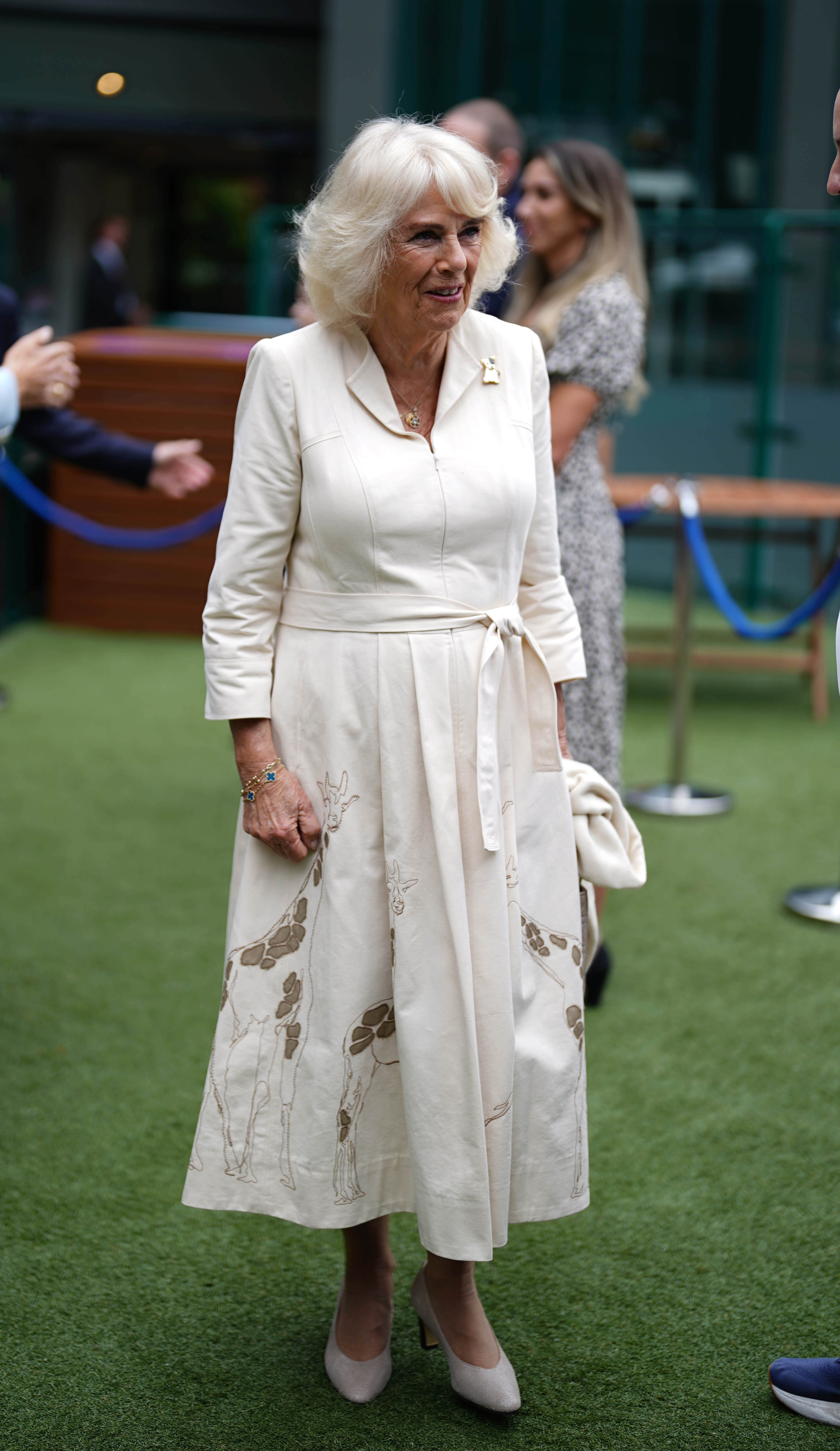 Queen Camilla on day ten of the Wimbledon Tennis Championships on July 10, 2024, in London, England. | Source: Getty Images