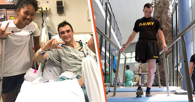 Ein Soldat, der sein eigenes Bein amputiert hat, um seine Truppe zu retten, erholt sich im Krankenhaus und beginnt mit der Rehabilitation | Quelle: Twitter/USArmy
