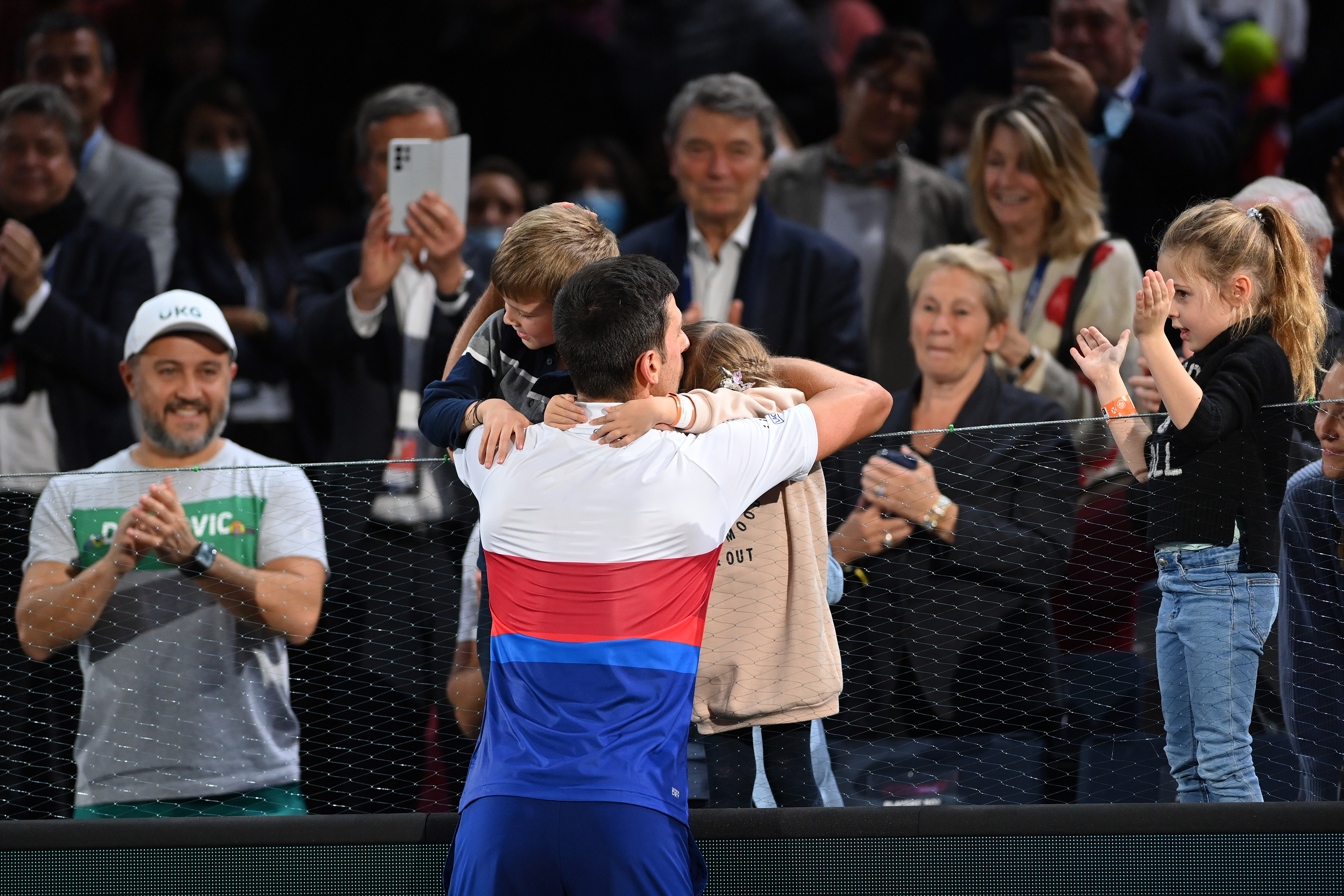 Novak Djokovic hugging his children Tara and Stefan in France in 2021 | Source: Getty Images