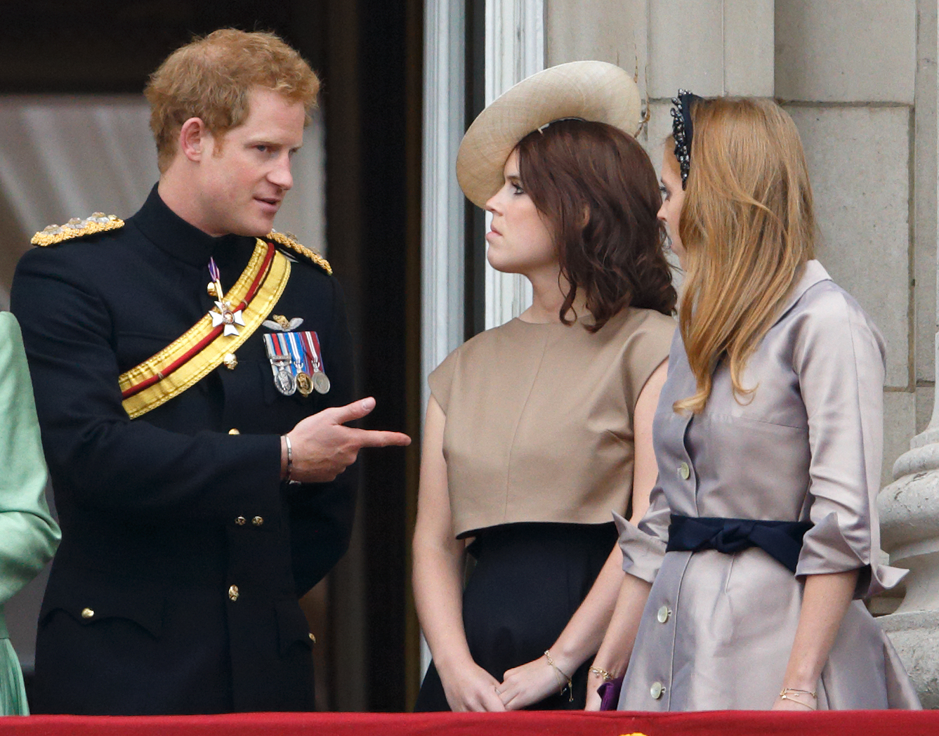 Prince Harry with Princess Eugenie and Princess Beatrice during Trooping the Colour on June 13, 2015, in London, England. | Source: Getty Images