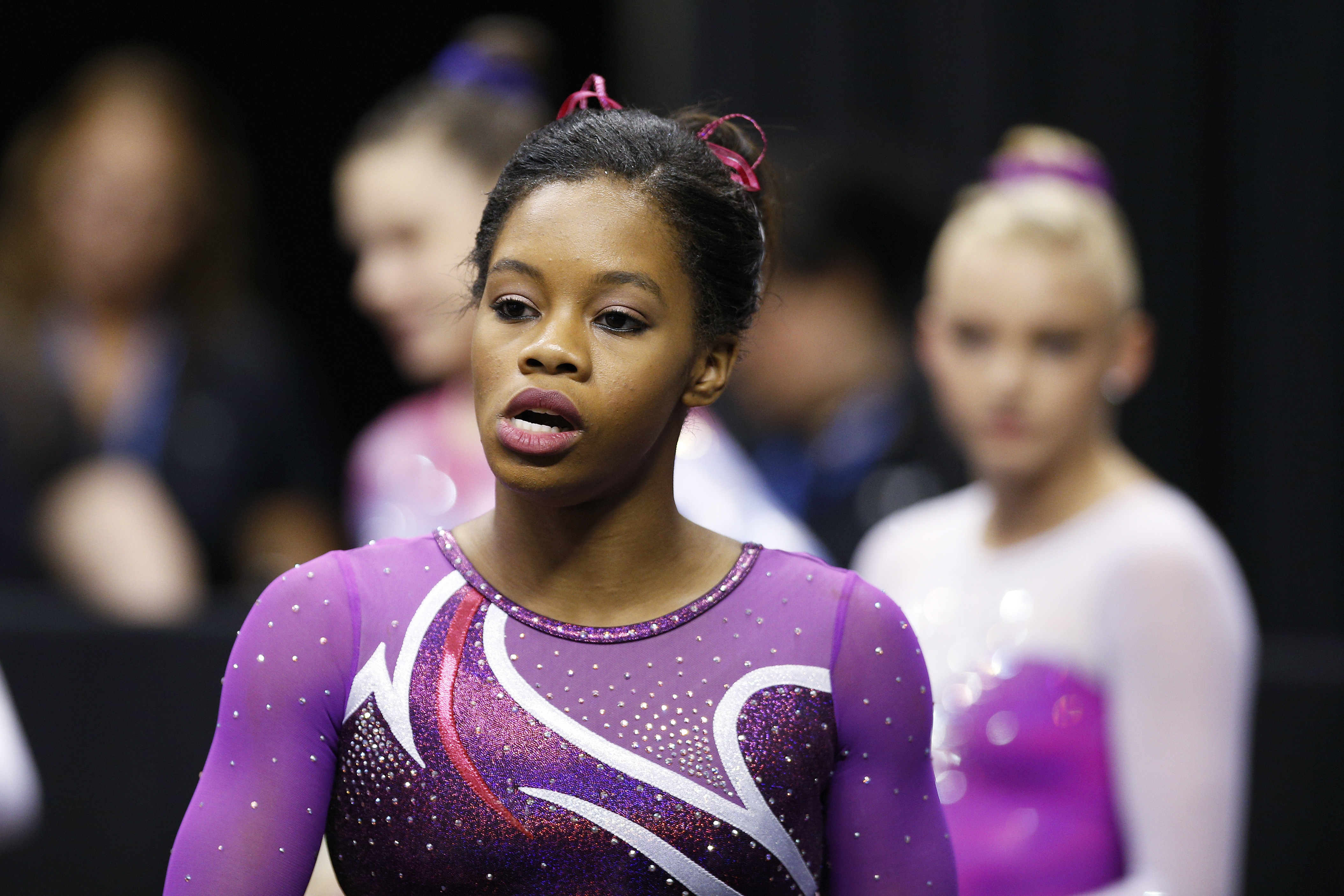Gabrielle Douglas competes in the women's finals of the 2015 P&G Gymnastics Championships at Bankers Life Fieldhouse on August 15, 2015 in Indianapolis, Indiana. | Source: Getty Images