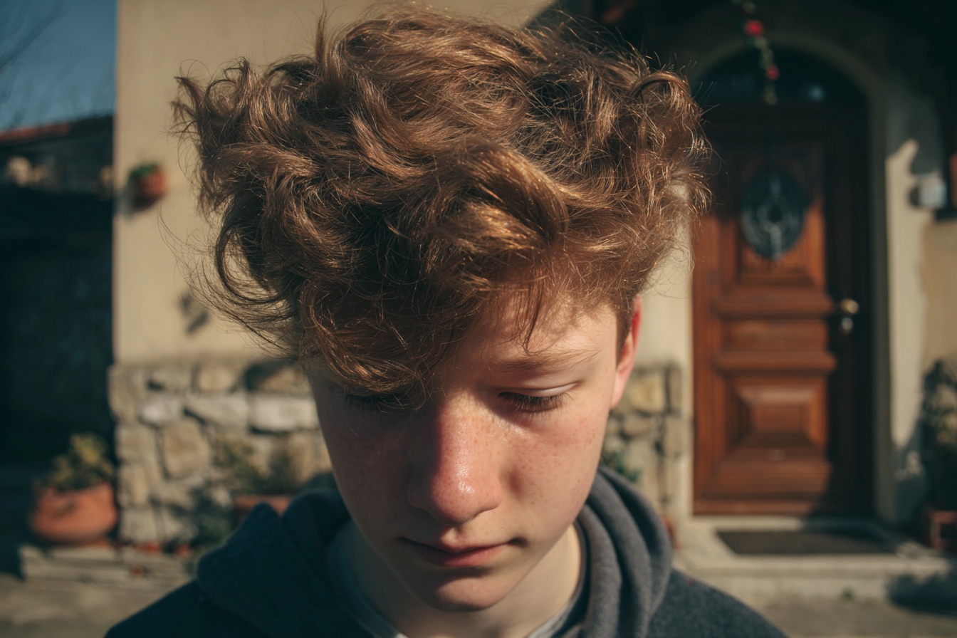 A boy looking down | Source: Midjourney