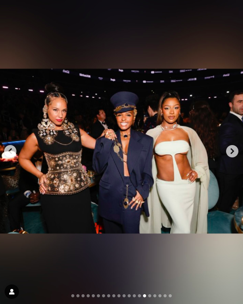 Alicia Keys posing with Janelle Monáe and Victoria Monét at the Grammys. | Source: Instagram/aliciakeys