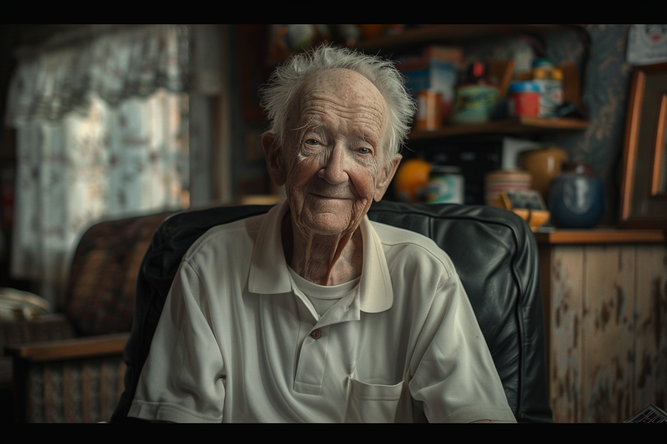 An older man in his living room | Source: Midjourney