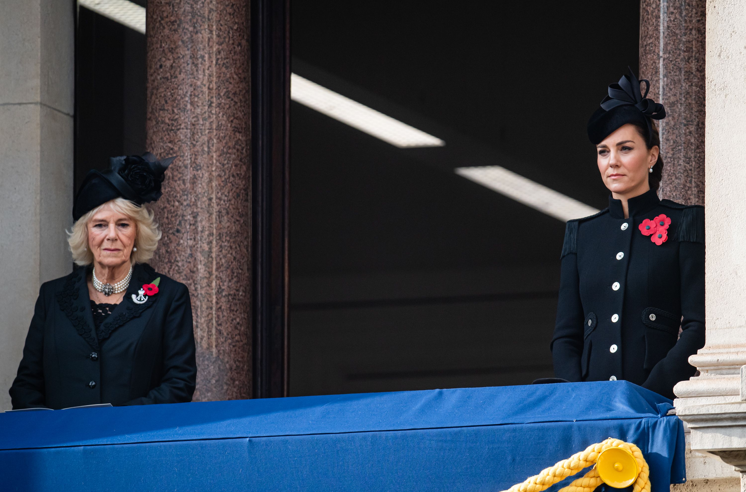 Catherine, Duchess of Cambridge and Camilla, Duchess of Cornwall at the National Service of Remembrance at The Cenotaph on November 08, 2020 | Source: Getty Images