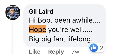 A fan comments on Bob Newhart's post | Source: Facebook/BobNewhart