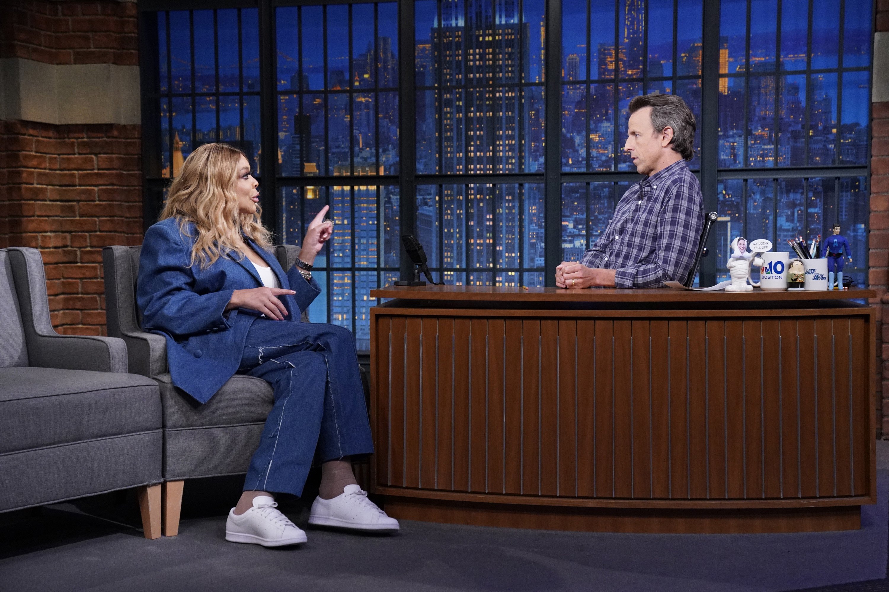 Wendy Williams during an interview with host Seth Meyers in the show "Late Night With Seth Meyers" | Source: Getty Images