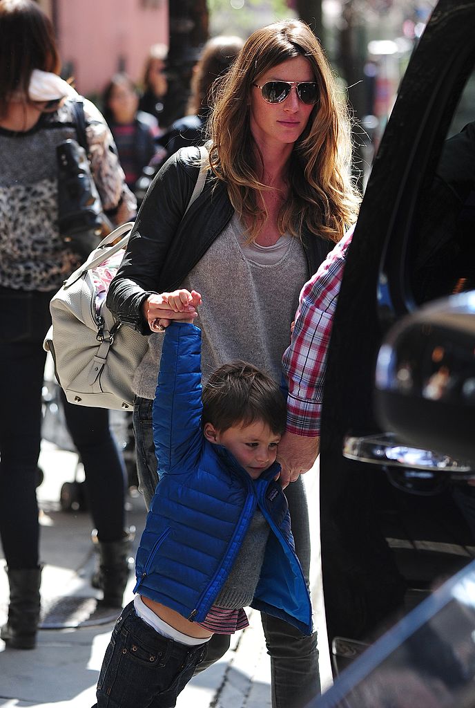 Gisele Bundchen and Benjamin Brady are seen in the West Village on April 14, 2013 in New York City. (Photo by Alo Ceballos/FilmMagic)
