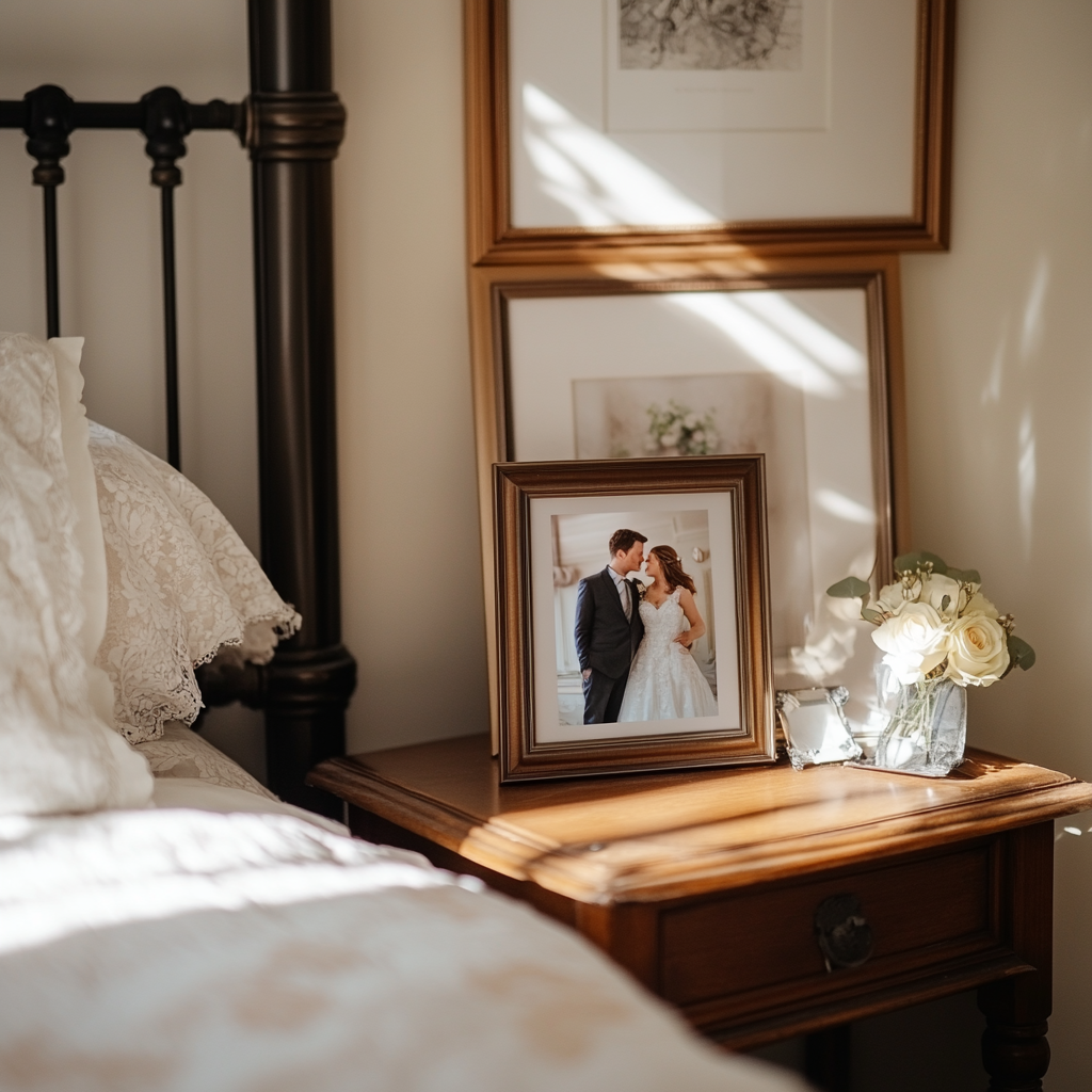 A framed wedding photo | Source: Midjourney