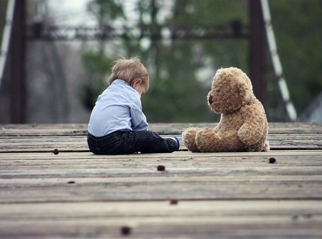Un petit garçon est assis à côté d'un ours en peluche | Photo: Pixabay