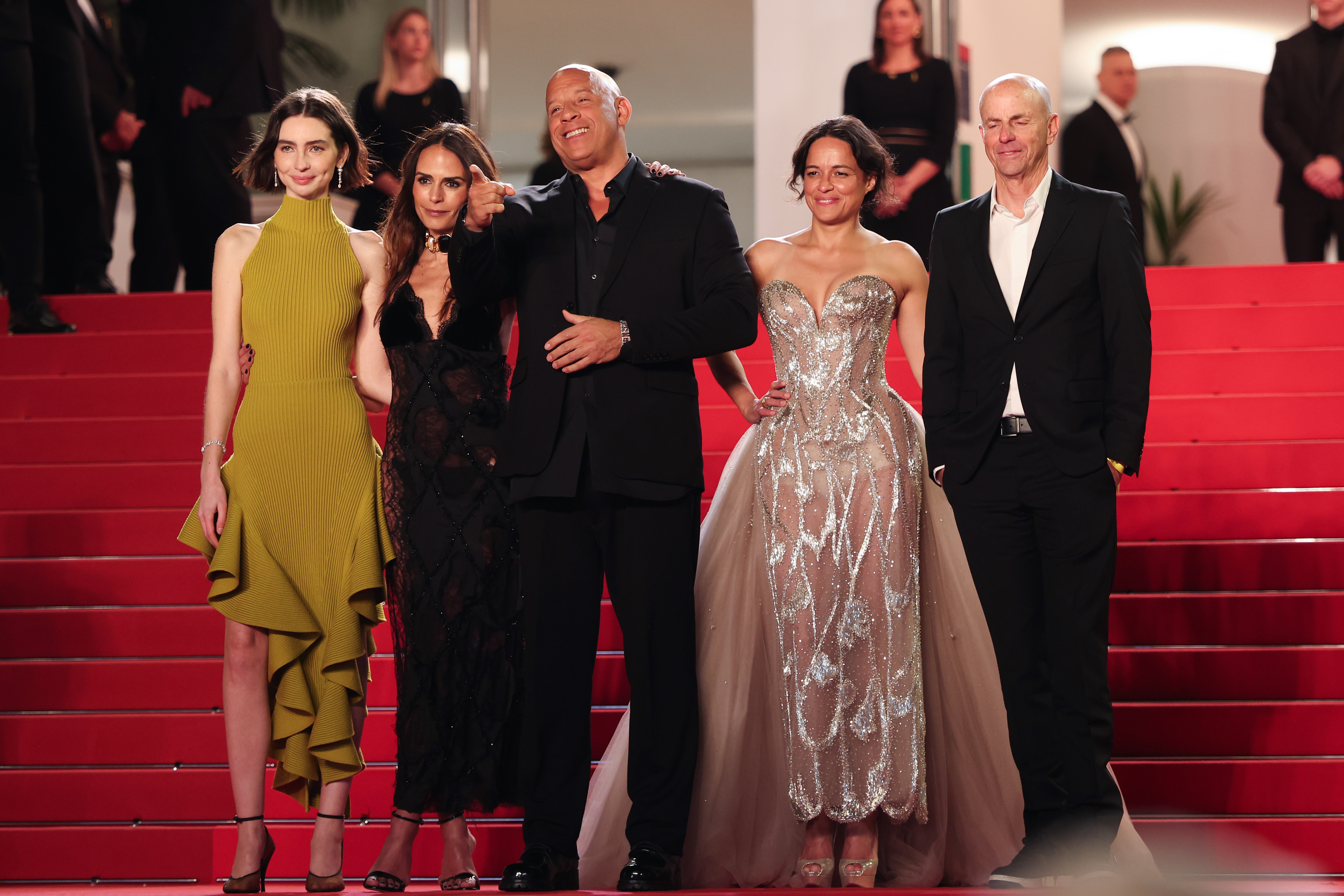 Meadow Walker, Jordana Brewster, Vin Diesel, Michelle Rodriguez and Neal Moritz at the premiere of "The Fast And The Furious" at the 79th Festival de Cannes held at Palais des Festivals on May 13, 2026 in Cannes, France. | Source: Getty Images