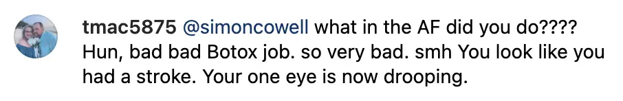 A social media user comments on Simon Cowell's Instagram post | Source: Instagram/simoncowell