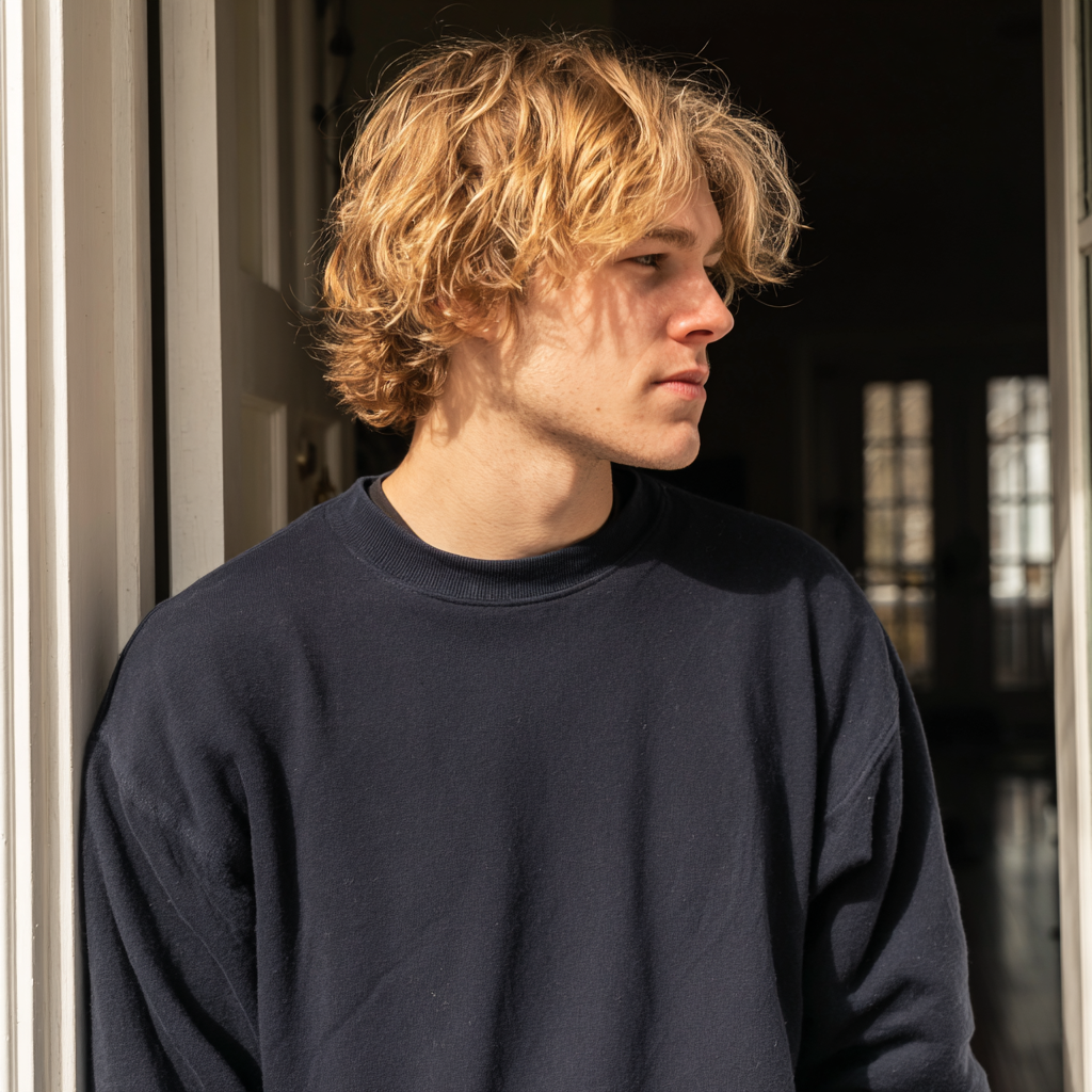 A young man standing by a door | Source: Midjourney