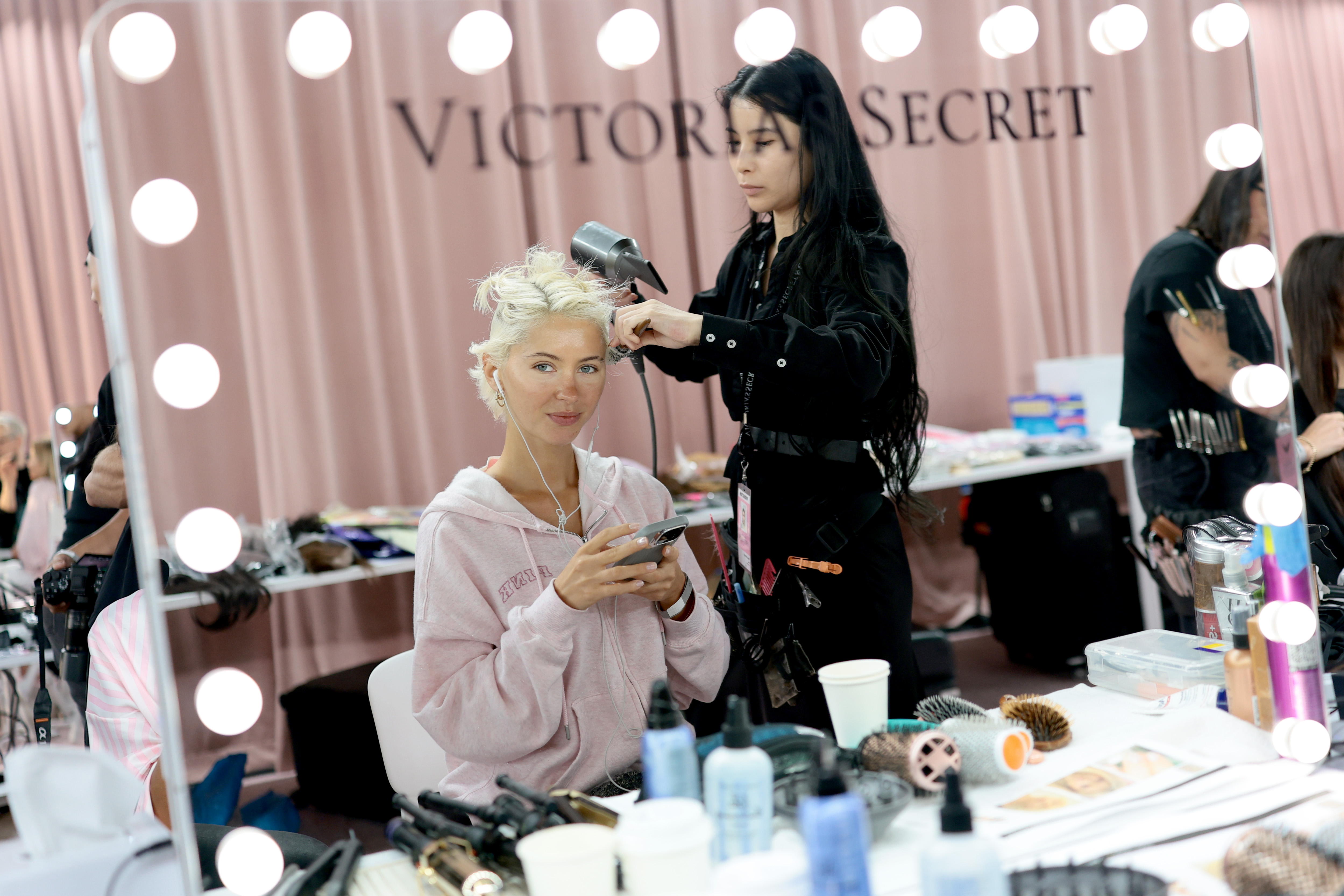 Iris Law backstage at the Victoria's Secret Fashion Show 2025 on October 15 in New York. | Source: Getty Images