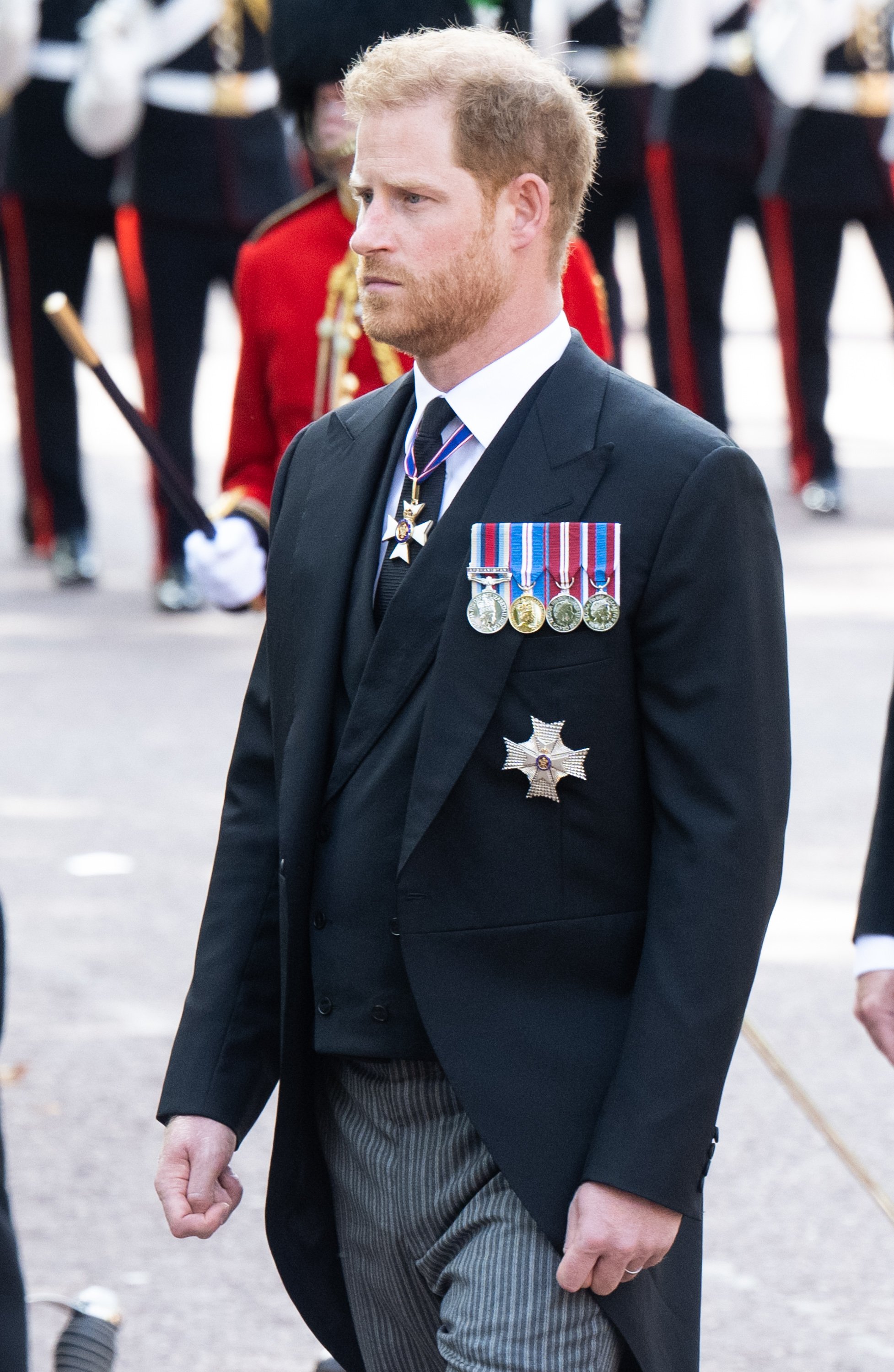 Prince Harry at the Queen procession in London 2022. | Source: Getty Images