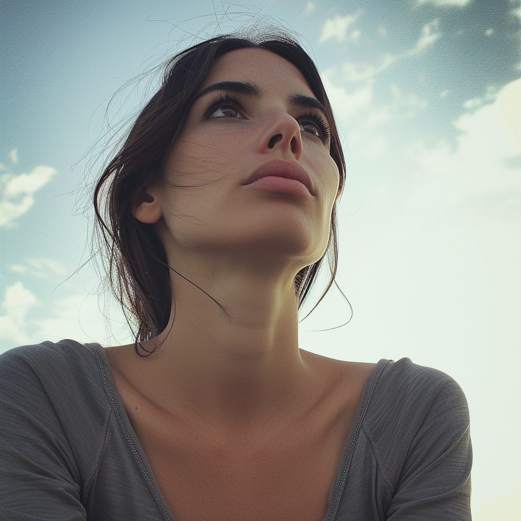 A woman looking straight ahead | Source: Midjourney