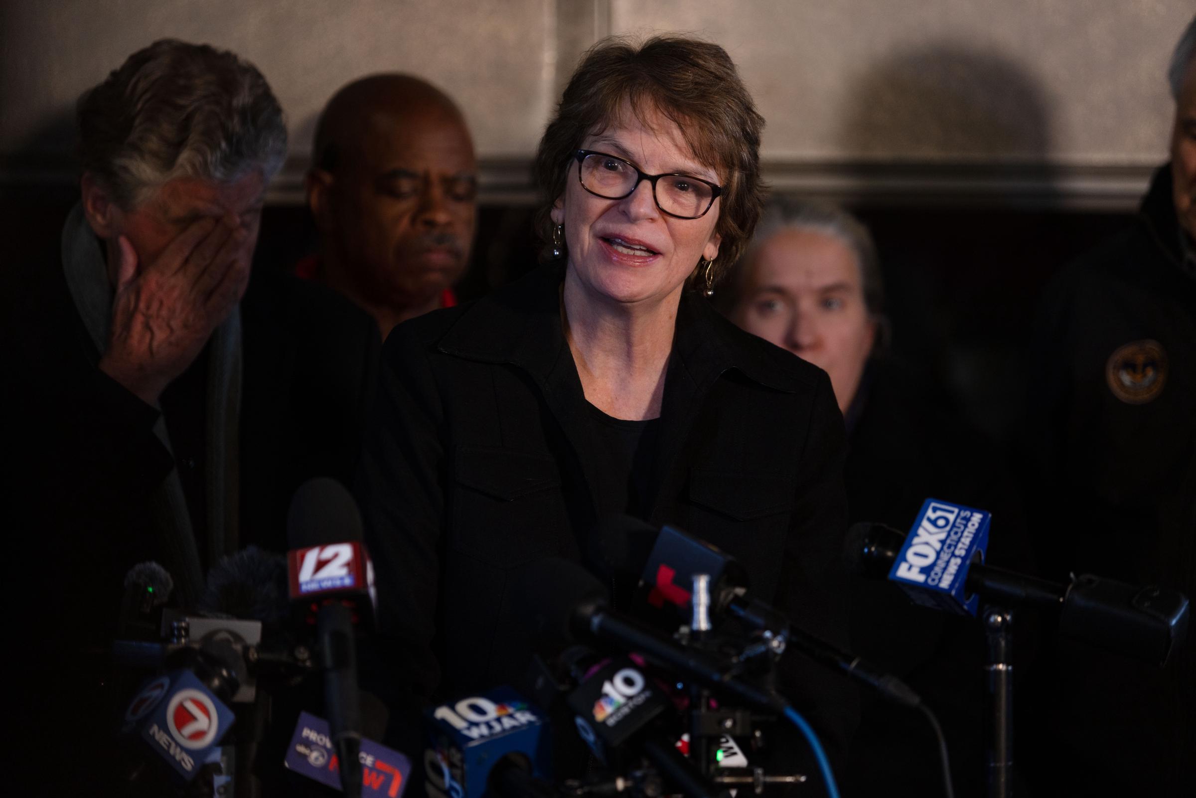 Brown University President Christina Paxson speaks during a press conference after a shooting on campus on December 13, 2025, in Providence, Rhode Island | Source: Getty Images