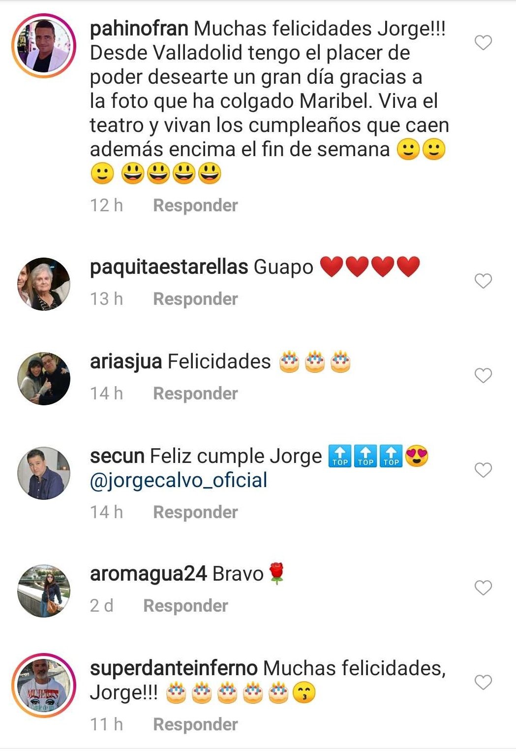 Comentarios de felicitación a Jorge Calvo. |Foto: instagram/jorgecalvo_oficial/