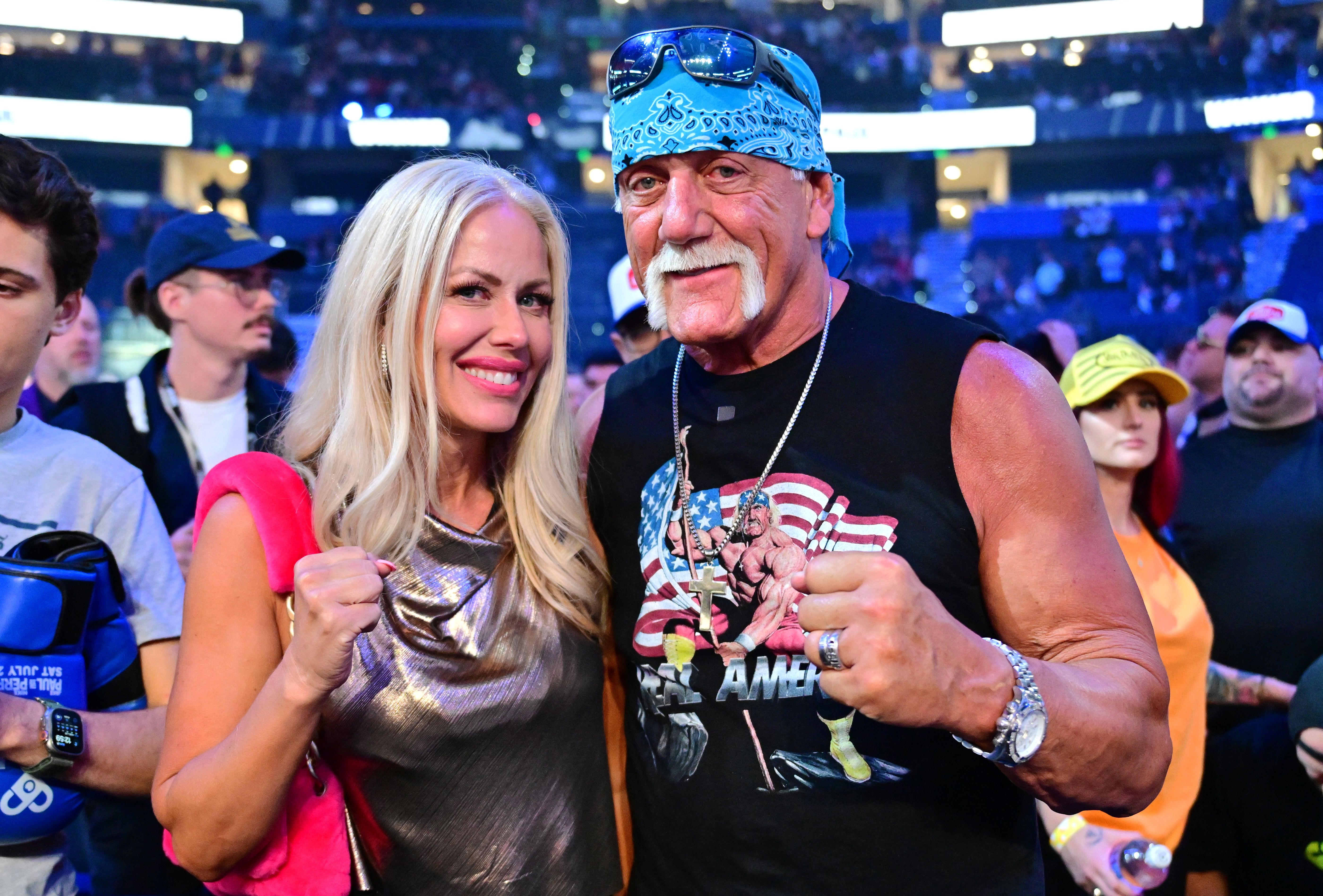 Hulk Hogan poses with wife Sky Daily during the Jake Paul vs Mike Perry main event at Amalie Arena on July 20, 2024 | Source: Getty images