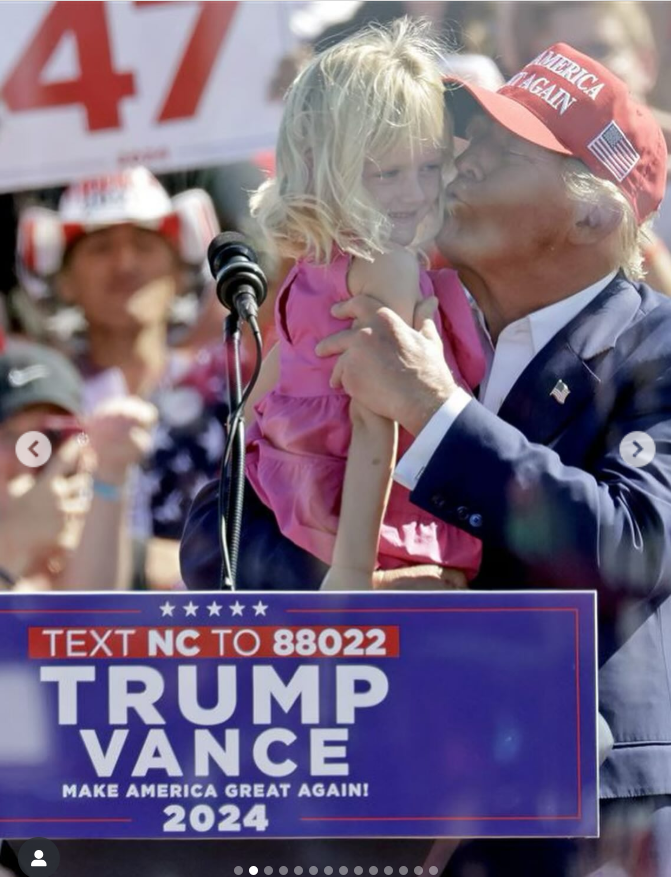 President Trump gives his grandchild, Carolina a kiss on the cheek, from a post dated June 15, 2025 | Source: Instagram/laraleatrump