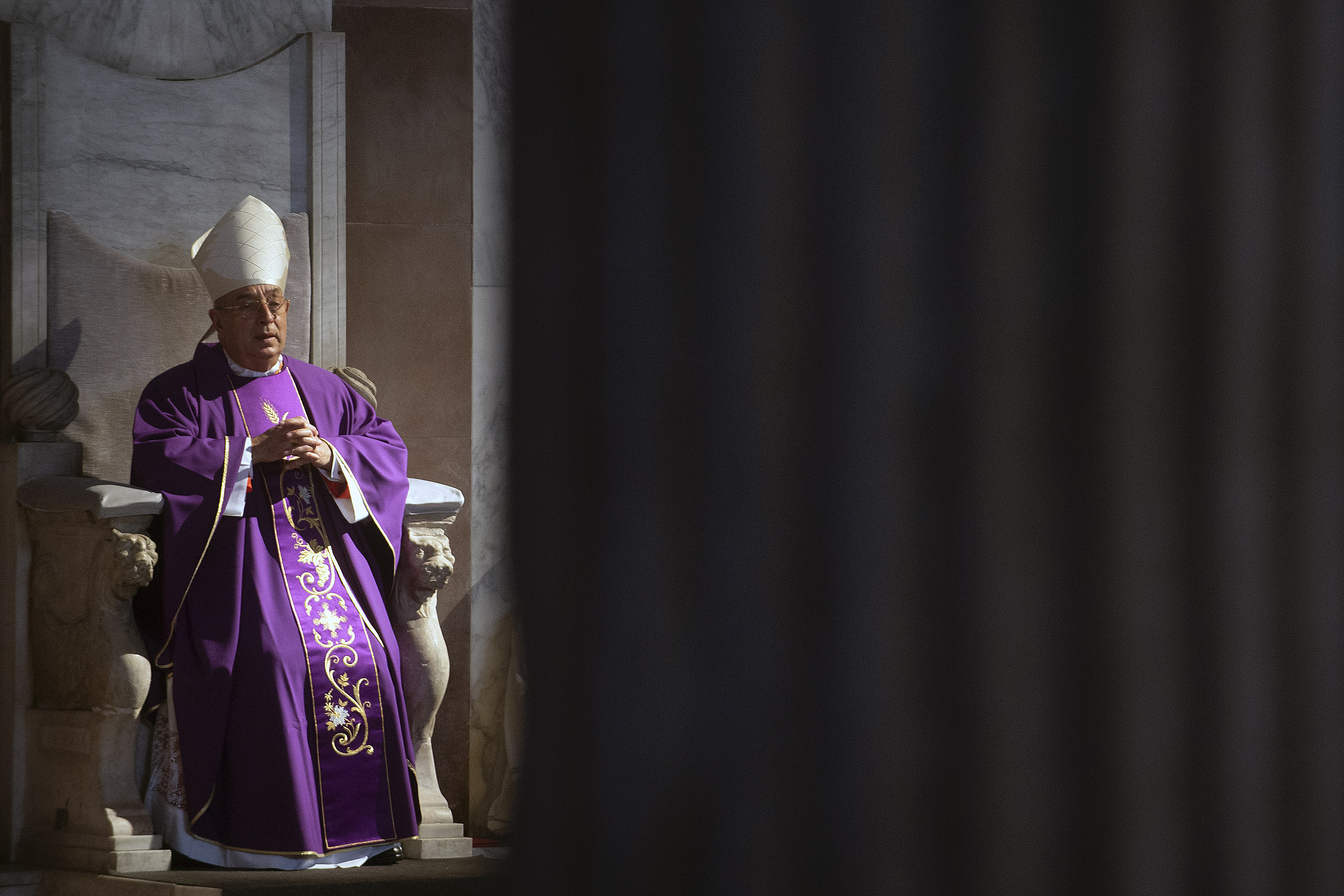 Cardinal Angelo De Donatis celebrates a Mass on the Ash Wednesday at Santa Sabina Basilica in Vatican City on March 5, 2025. | Source: Getty Images