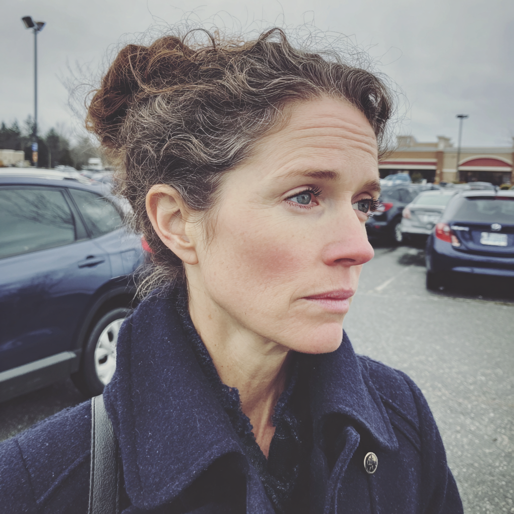 A concerned woman standing in a parking lot | Source: Midjourney
