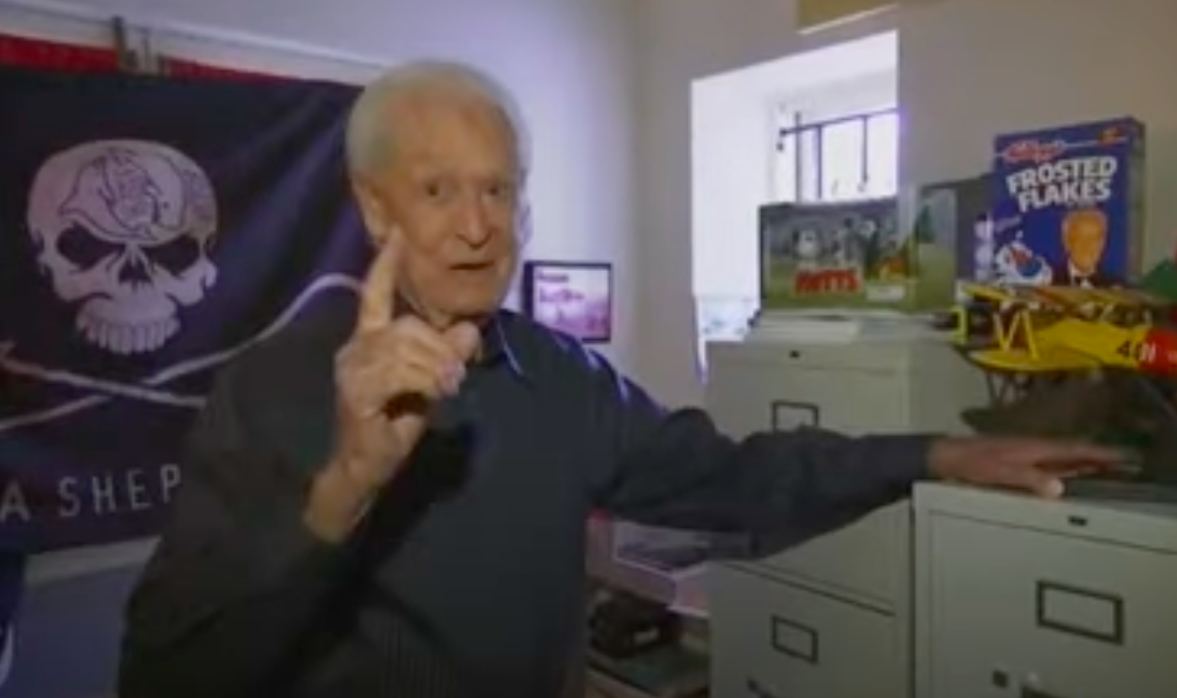 A screenshot of Bob Barker giving a tour of his World War II memorabilia room posted on April 9, 2021 | Source: YouTube/AP Archive