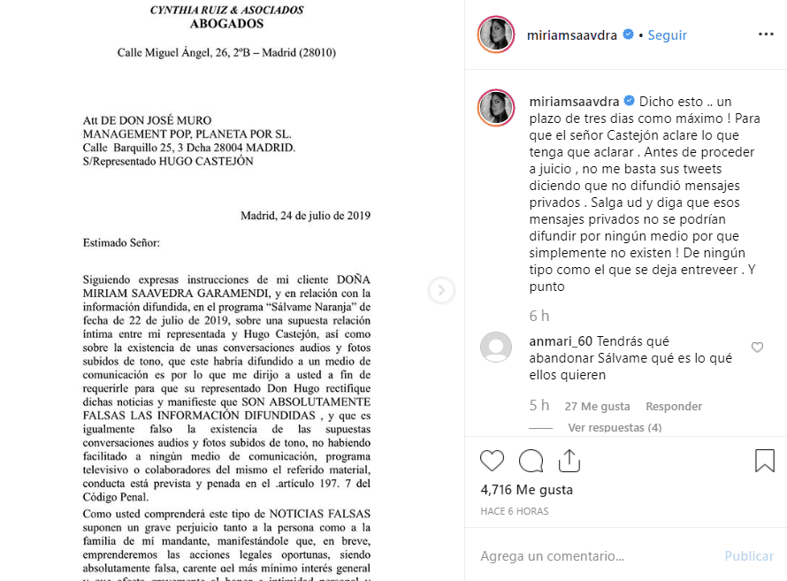 Captura de pantalla de la cuenta de Instagram de Miriam Saavedra || Fuente: Instagram/miriamsaavdra Captura de pantalla de la cuenta de Instagram de Miriam Saavedra || Fuente: Instagram/miriamsaavdra