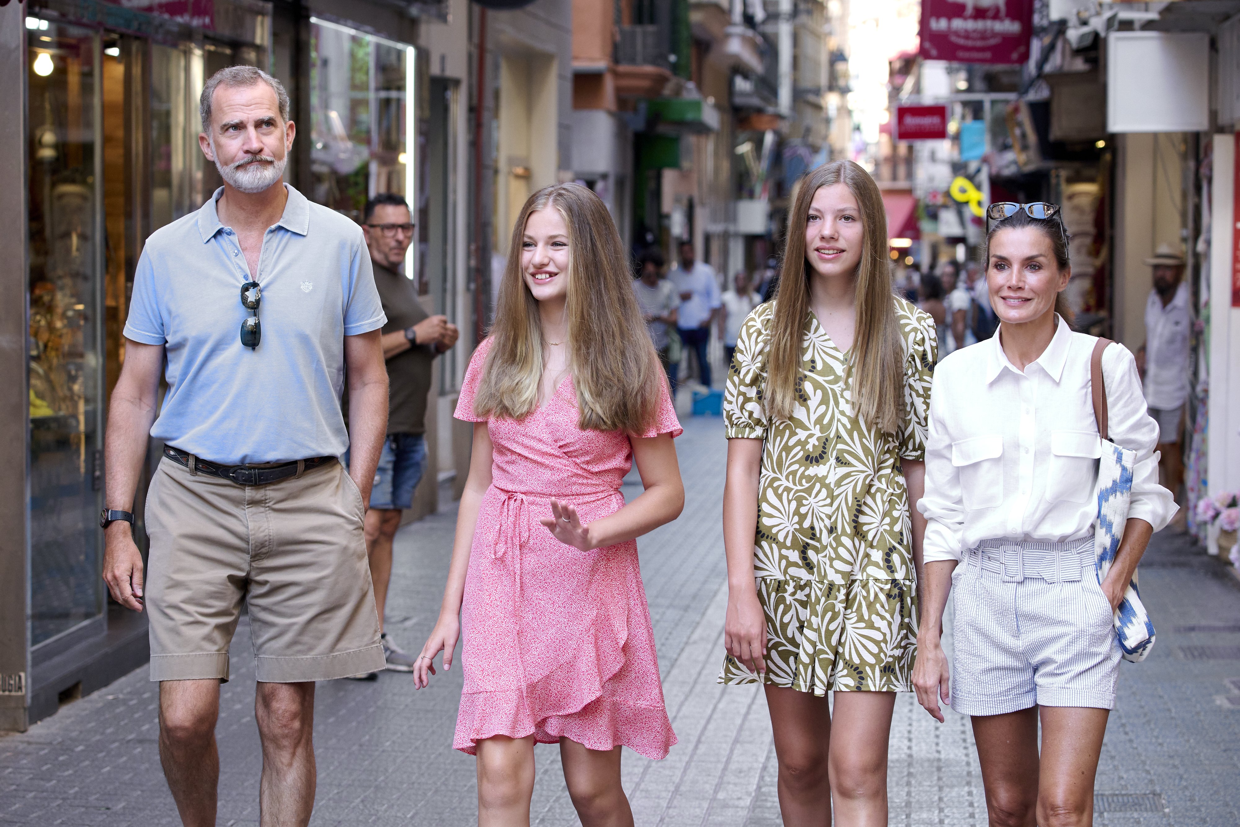 King Felipe VI of Spain, Crown Princess Leonor of Spain, Princess Sofia of Spain, and Queen Letizia of Spain seen walking through the city center during their vacation on August 10, 2022, in Palma de Mallorca, Spain | Source: Getty Images