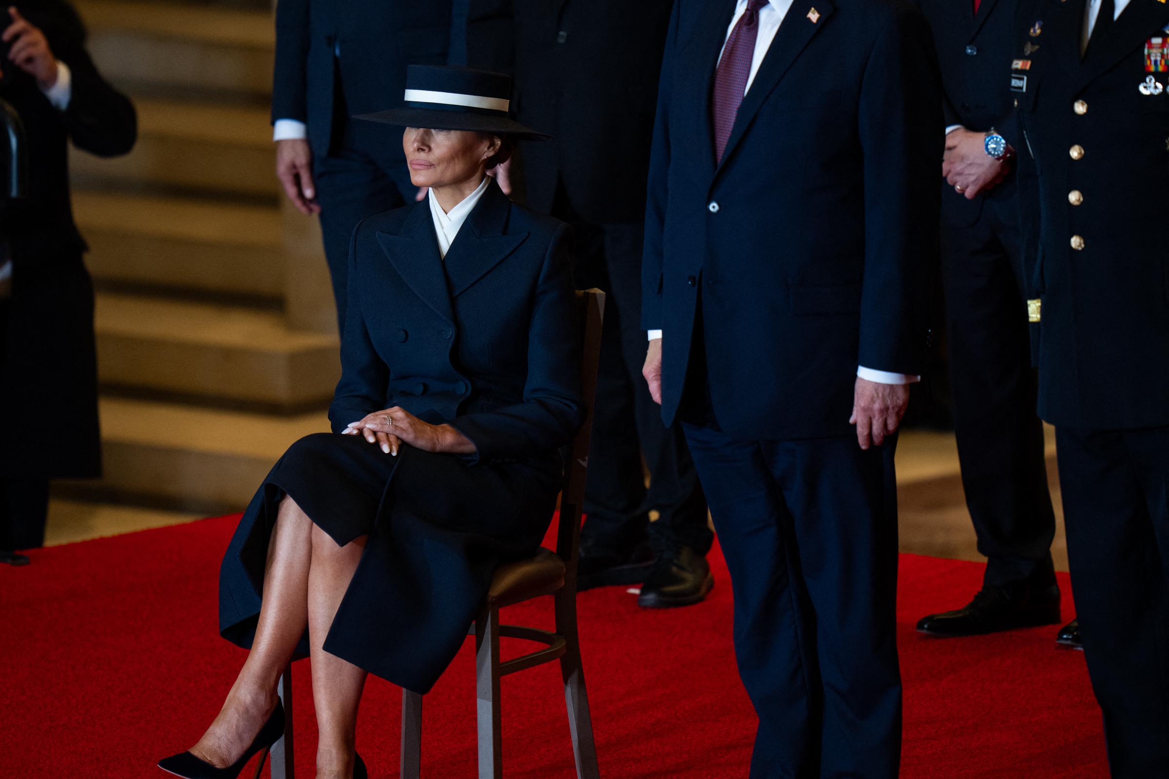 Melania Trump during the Reviewing the Troops Ceremony at Donald Trump's inauguration in Washington, DC on January 20, 2025. | Source: Getty Images