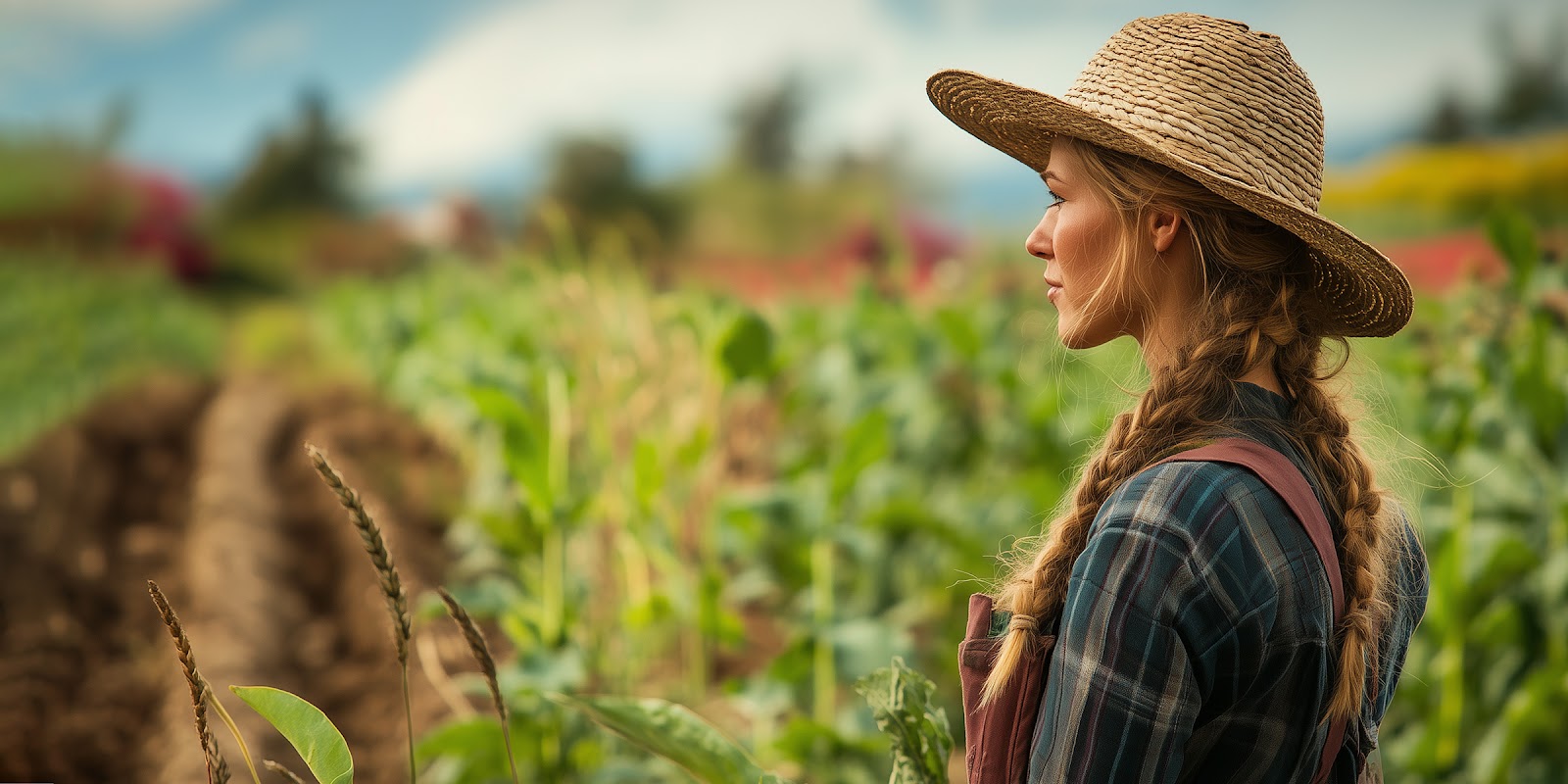 A woman in a hat on the farm | Source: Midjourney