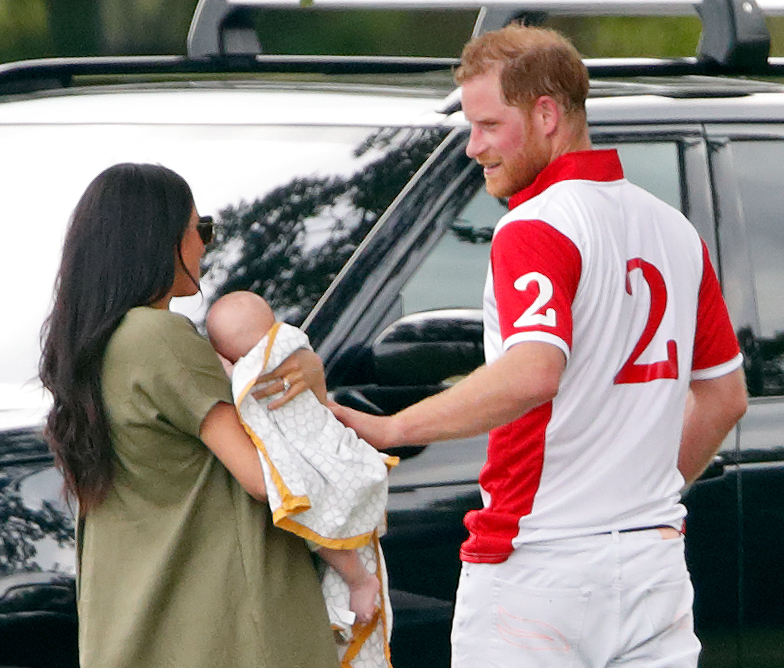 Meghan, Duchess of Sussex, Archie Harrison Mountbatten-Windsor, and Prince Harry, Duke of Sussex attend the King Power Royal Charity Polo Match, in Wokingham, England, on July 10, 2019. | Source: Getty Images