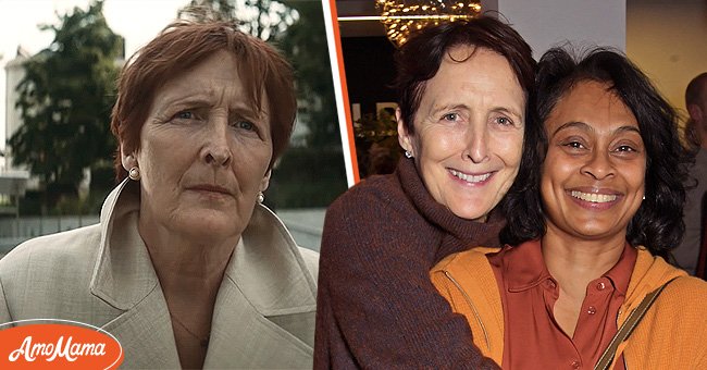 Picture of British actress, Fiona Shaw [left]. Fiona Shaw and Sonali Deraniyagala attend a screening of 'The Two Popes', hosted by Richard Curtis, on November 29, 2019 in London, England [right] | Source: youtube.com/IGN || Getty Images
