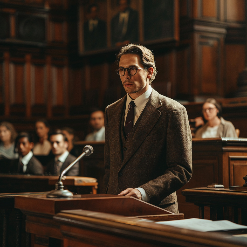 A lawyer standing in a courtroom | Source: Midjourney