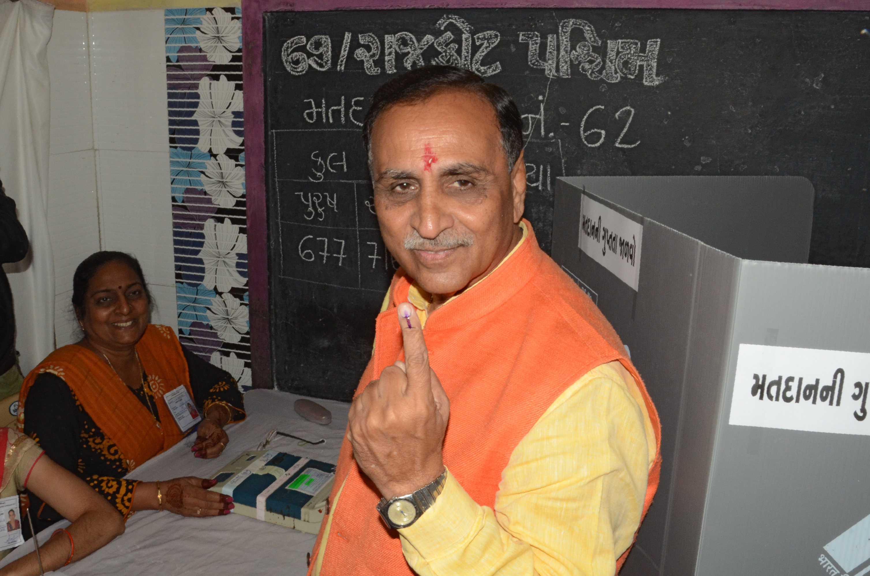 Vijay Rupani after casting his ballot during the first phase of Vidhan Sabha elections of Gujarat state at Rajkot, India, on December 9, 2017. | Source: Getty Images
